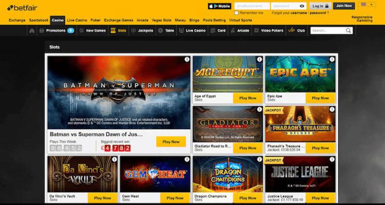 Betfair Casino spelaanbod