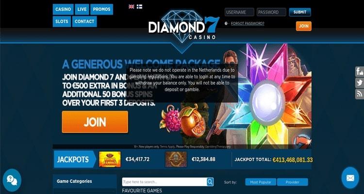 Diamond 7 Casino niet beschikbaar in Nederland