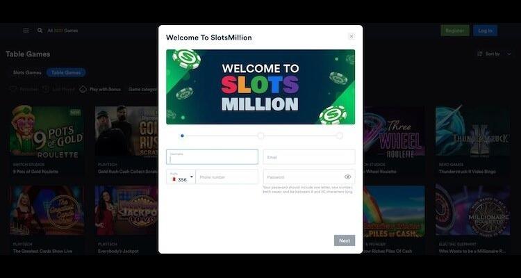 SlotsMillion account aanmaken