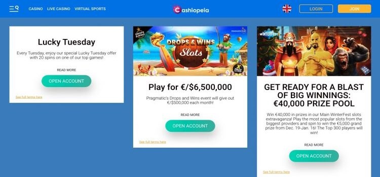 Cashiopeia | Betrouwbare Online Casino Review | promoties