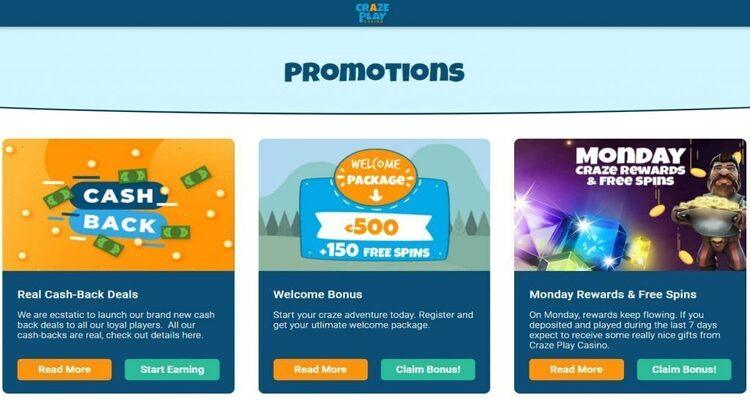 Craze Play Casino promoties