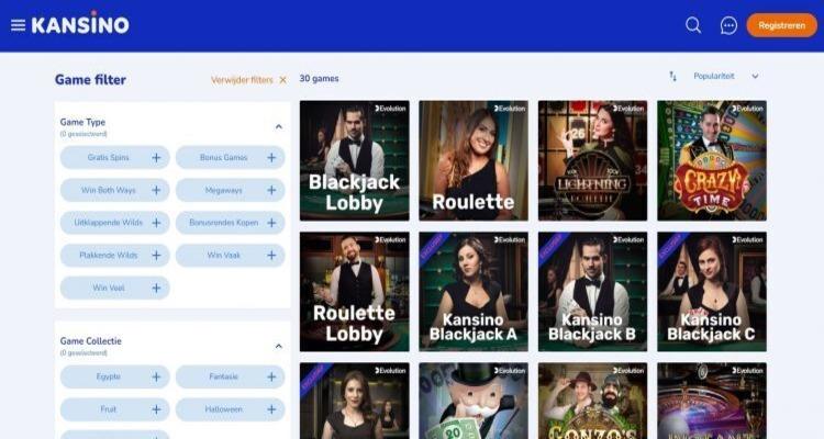 Kansino Casino live spellen