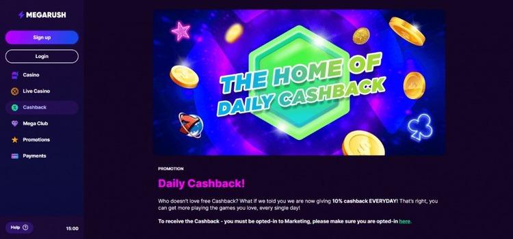 Megarush Cashback Bonus