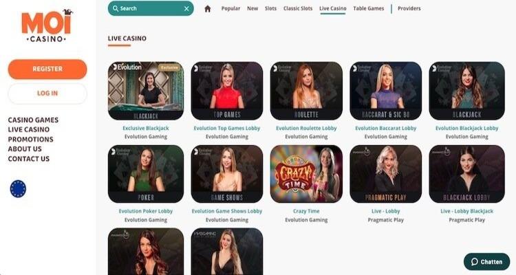 MoiCasino live casino spellen
