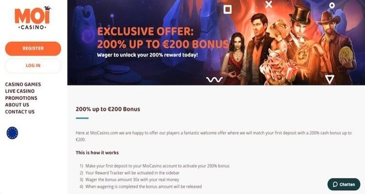 MoiCasino welkomstbonus