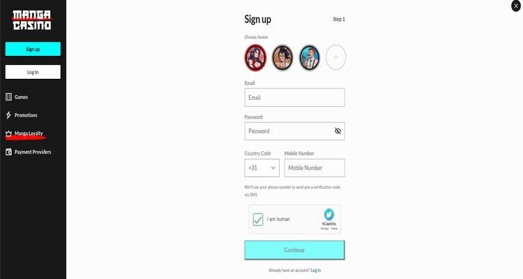 Manga Casino account aanmaken