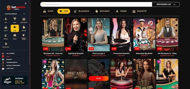 Betsomnia live casino