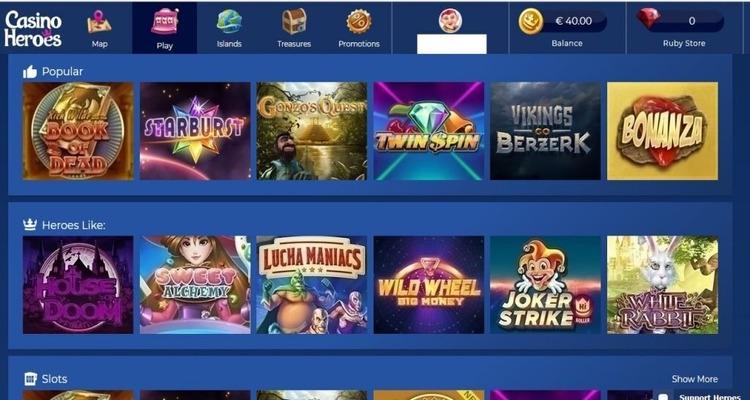 Casino Heroes spelaanbod