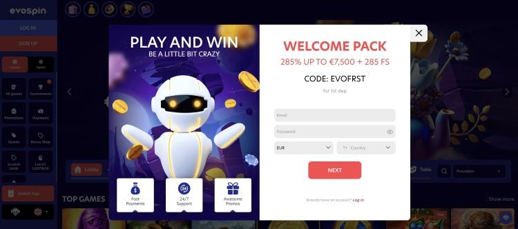 evospin casino registreren