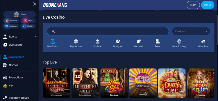 Boomerang.Bet live casino