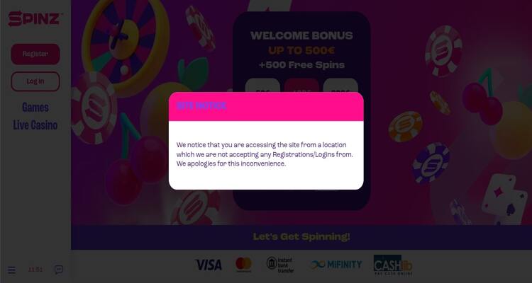 Spinz Casino gesloten voor Nederlandse spelers