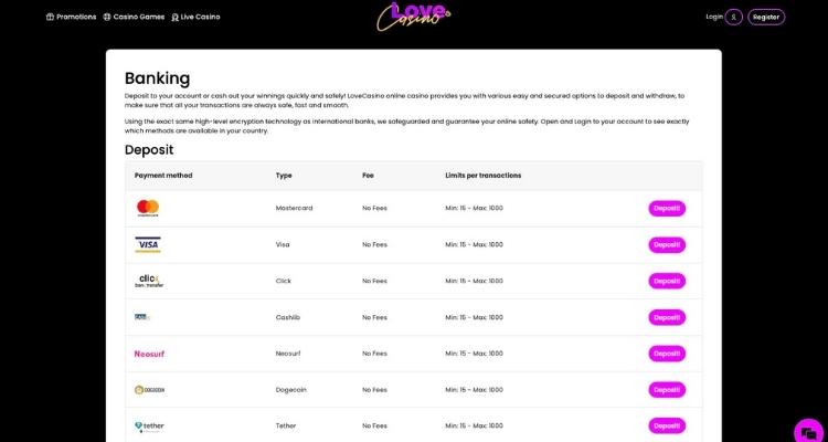 Love casino online storting
