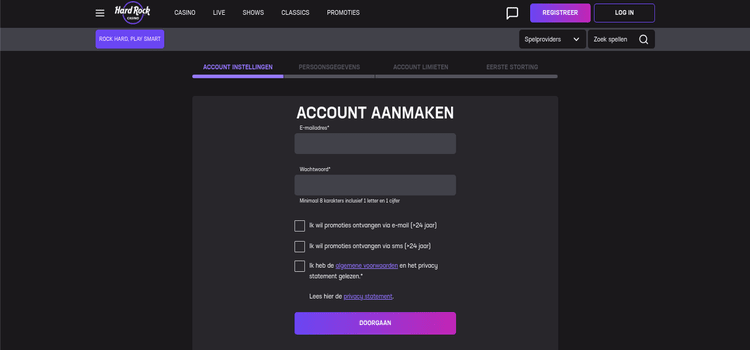 Hard Rock Casino account aanmaken