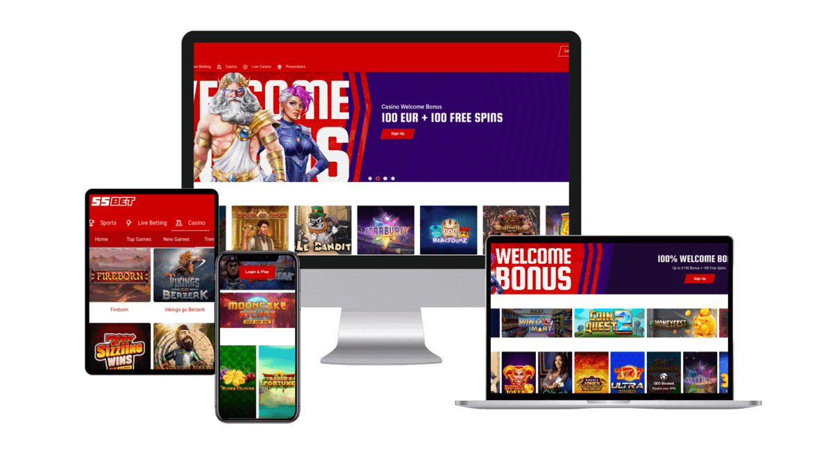 55Bet casino spelen mobiel of desktop