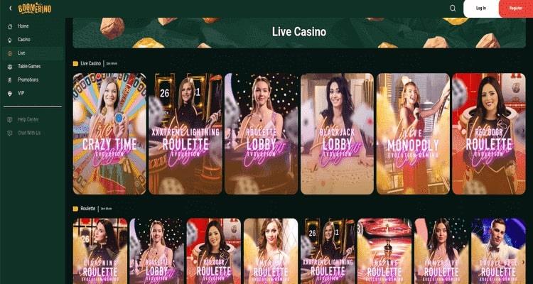 Boomerino casino live casino