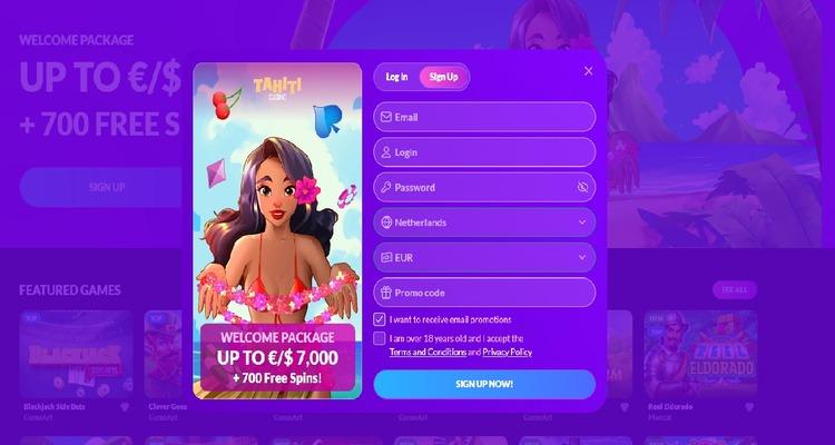 Tahiti Casino account aanmaken