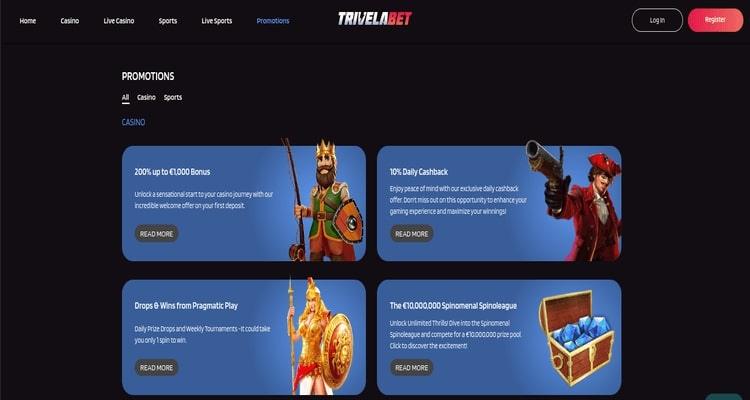 Trivelabet Casino promotions