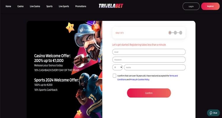 Trivelabet Casino registreren