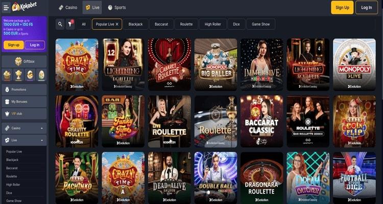 KokoBet live casino