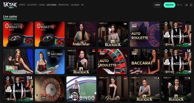 TikTak Bet live casino