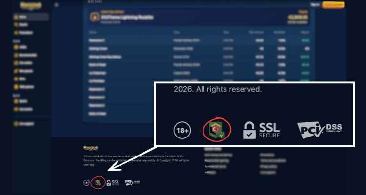 Anjouan licentie in de footer van het casino