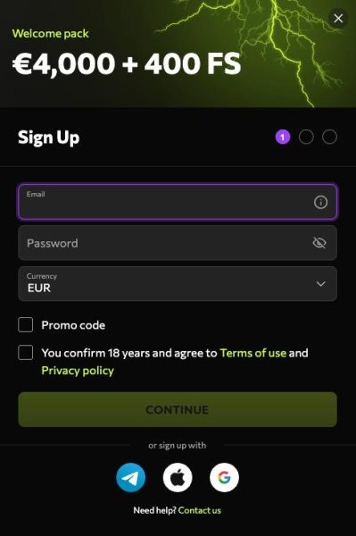 Instasino registratie