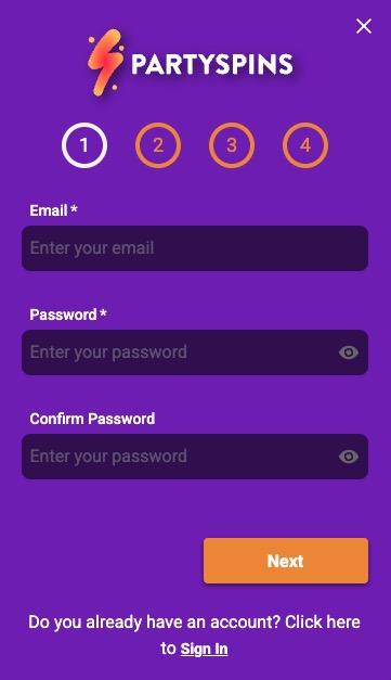 PartySpins Registratie