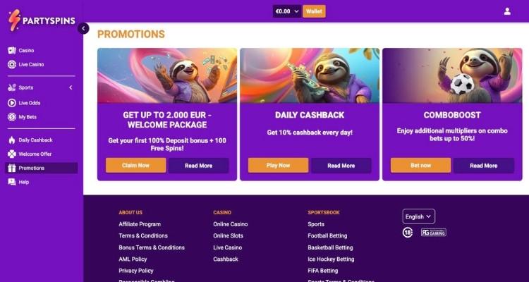 PartySpins casino bonus