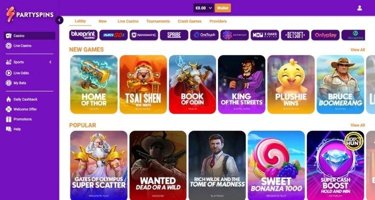 PartySpins casino spellen