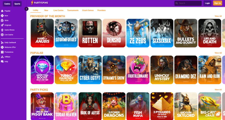 Partyspins casino spellen