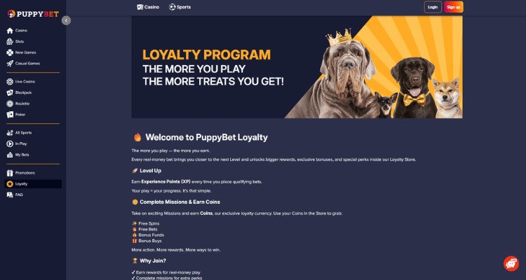 PuppyBet Casino Loyalty Programma