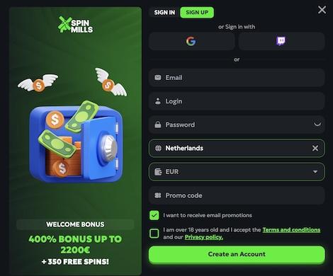 SpinMills casino registratie