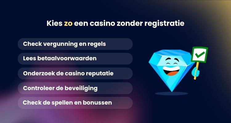 Casino zonder registratie kiezen