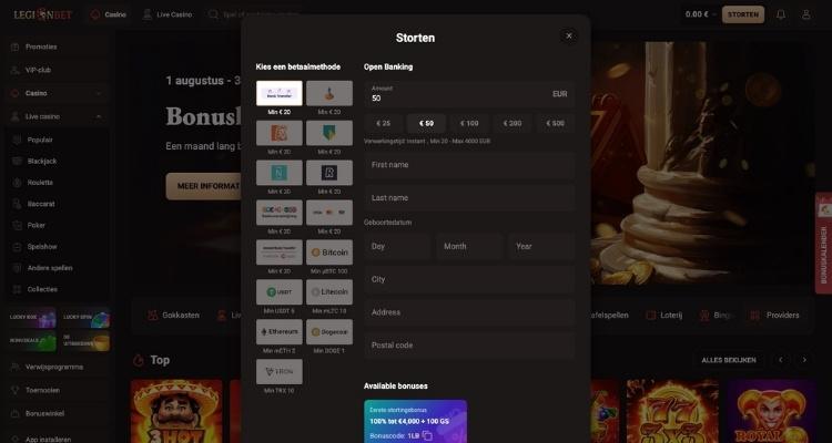 Legionbet casino betaling