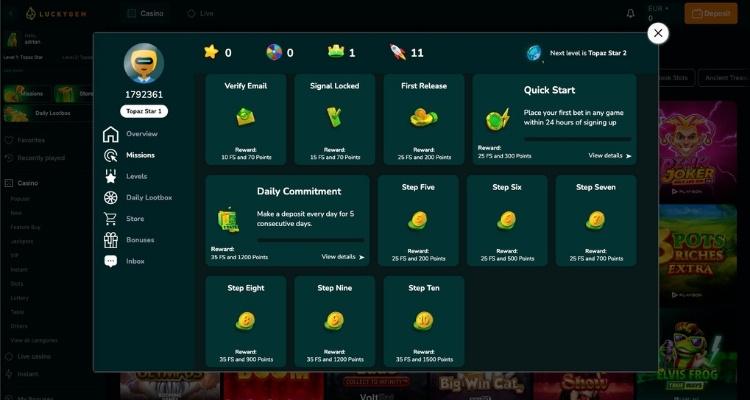 Luckygem casino online missies