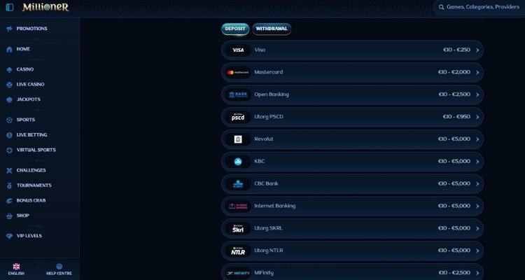Millioner casino storting