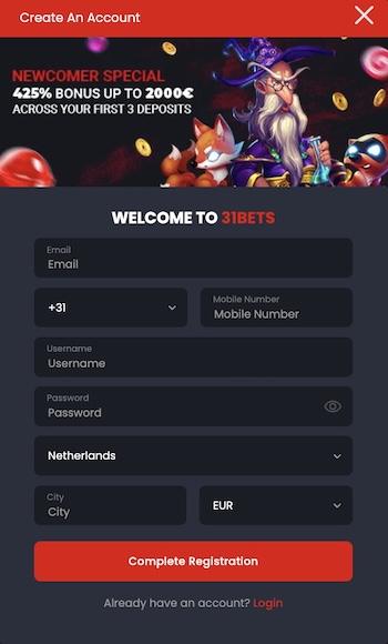 31Bets casino registratie
