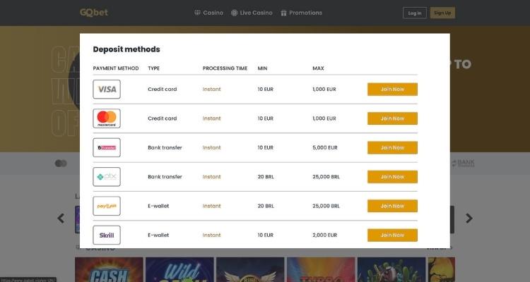 GQbet casino storting