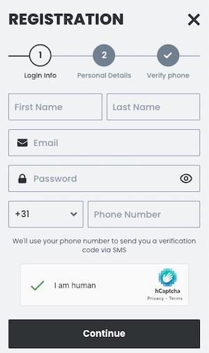 GQbet registratie scherm 1