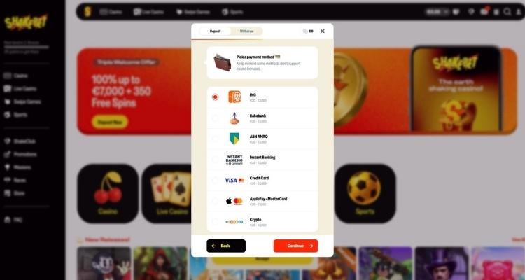 ShakeBet casino storting