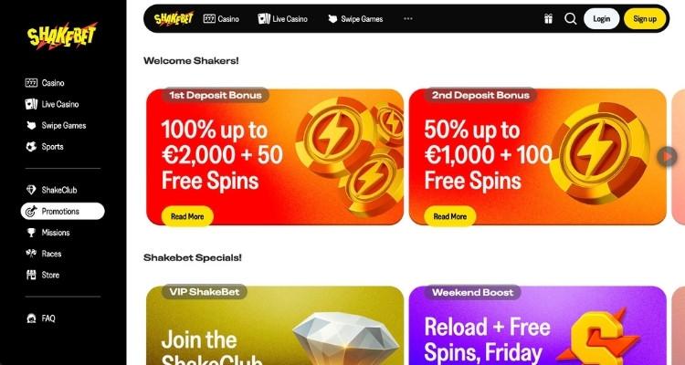 Shakebet online casino promoties