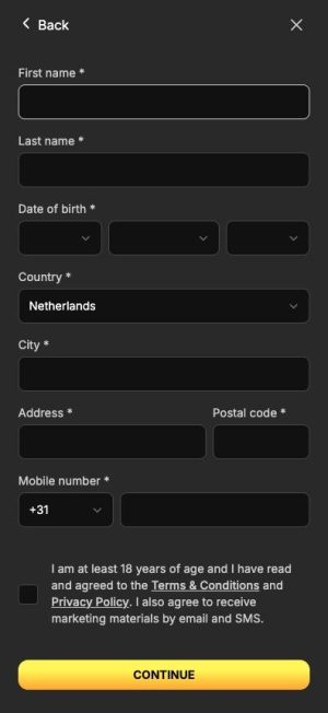 FreeSpinza registratie scherm 2