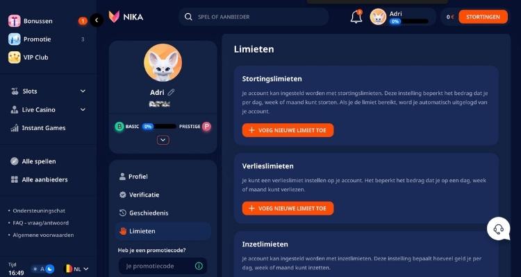 NIKA casino limieten