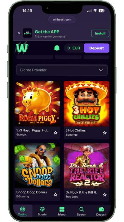 Spellobby van WinBeast op mobiel