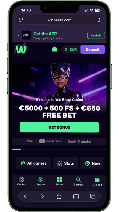 Mobiele homepage van WinBeast