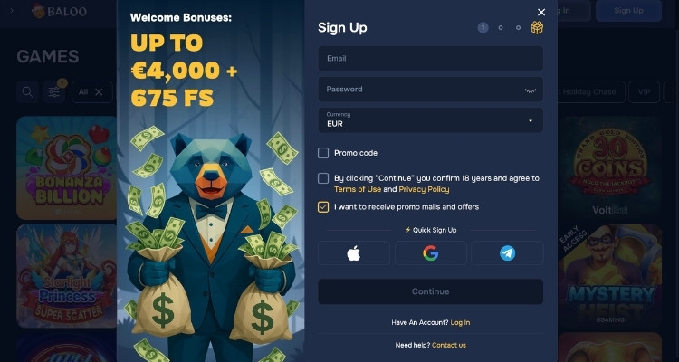 Baloo.bet casino registratie