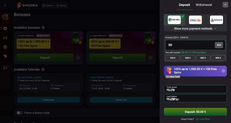 Winzoria casino storting