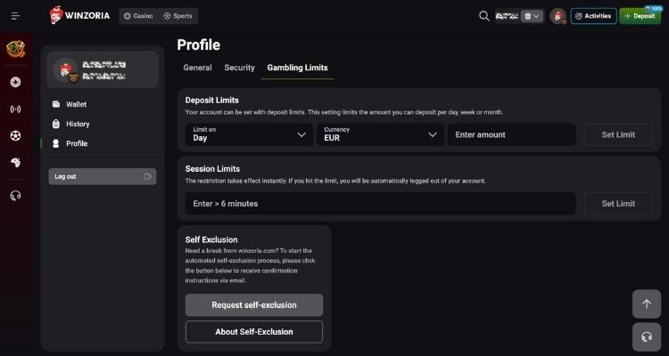 Winzoria limieten instellen