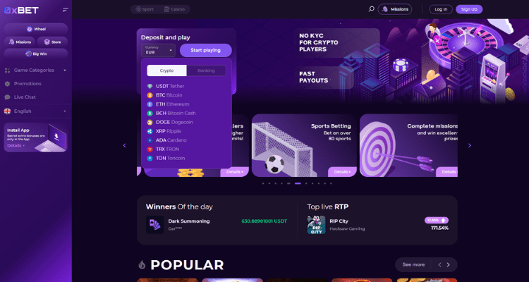 0xBet blockchain casino