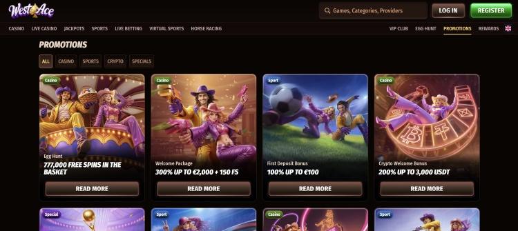 Westace casino bonussen